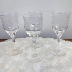 Vintage Etched Romantic French Antique Style Garland Glasses Set of 4